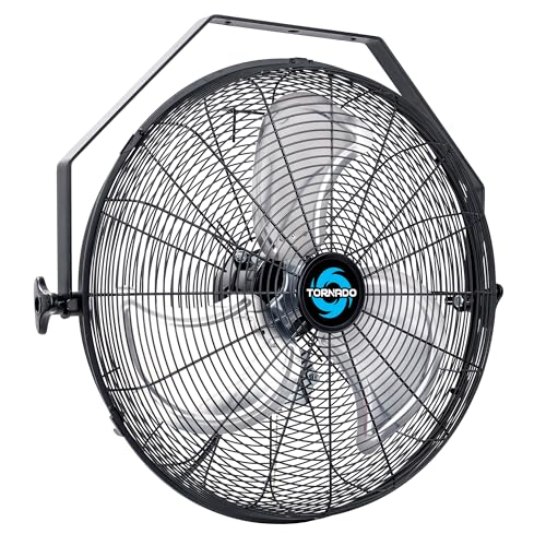 Tornado - 18 Inch High Velocity Industrial Wall Fan with TEAO Enclosure Motor - 4000 CFM - 3 Speed - 6.5 FT Cord - Industrial, Commercial, Residential Use - UL Safety Listed