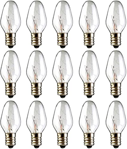 Wax Warmer Bulbs,15 Watt Light Bulbs for Scentsy Wax Warmer,C7 Replacement Bulbs for Plug in Wax Diffuser Salt Lamp Night Light,Warm White,Dimmable,15 Packs