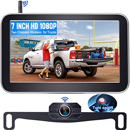 DoHonest Wireless Backup Camera 7-Inch: Plug and Play Easy to Install Truck Car Monitor Kit HD 1080P Bluetooth Reverse Cam for Pickup Camper Van Stable Signal 2 Channel Night vision Auto-Switching V29