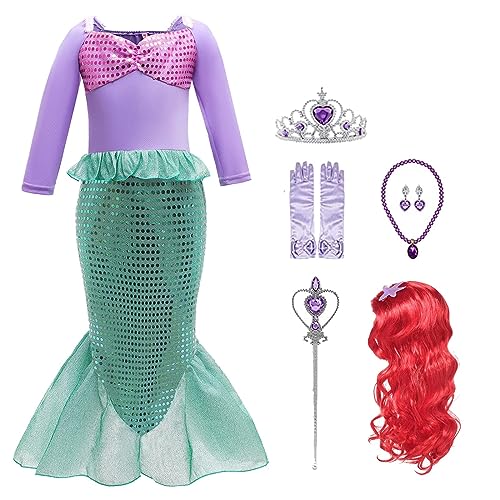 Padete Little Girl Long Sleeves Mermaid Princess Costume Sequins Party Dress