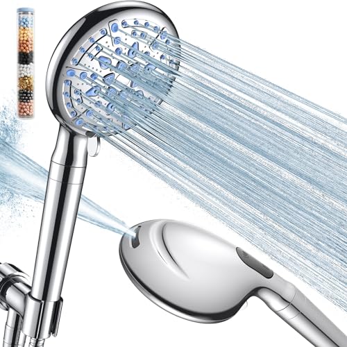 Veken Filtered Shower Head with Handheld, Adjustable 9 Spray Modes Rain Heads, Detachable High Pressure Rainfall Showerhead, 10 Layer Filters for Hard Water, and 70 Inchs Long Hose Extension (Chrome)