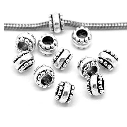 Sexy Sparkles 10 Pcs Silver Tone European Spacer Beads for Snake Chain Charm Bracelets