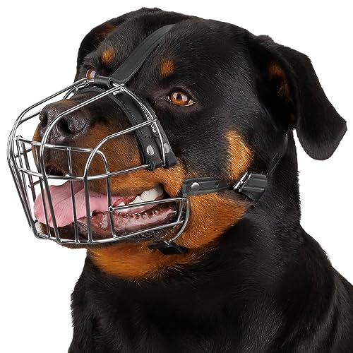 BRONZEDOG Rottweiler Dog Muzzle Adjustable Durable Metal Wire Basket for Large Dogs American Bulldog No Barking Muzzles (L)