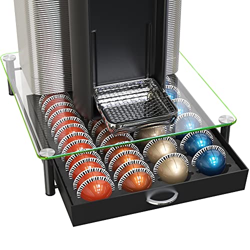 DecoBrothers Crystal Tempered Glass Vertuo Pod Holder Drawer, 24 Large or 48 Small Nespresso Capsule Organizer