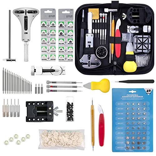 Watch Repair Kit 342pcs Professional Watch Battery Replacement Tool Watch Band Link Remover Spring Bar Tool Kit with Bag,Watch Batteries Kit,Finger Protectors and Manual