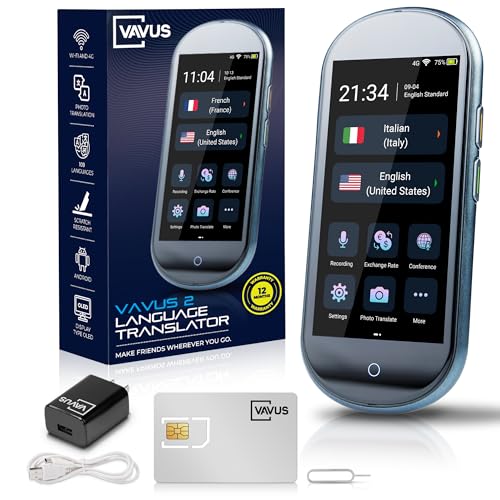 Vavus 2 Language Translator Device - No WiFi Needed - Unlimited 4G Data Plan -Sim Card, WiFi & Offline Translation - 138 Languages and dialects (Dark Gray) (Dark Gray)