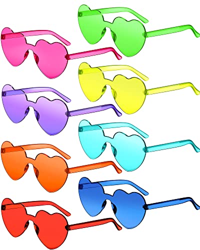 Frienda 8 Pairs Heart Shaped Sunglasses for Women Rimless Heart Glasses Candy Color Heart Sunglasses for Party Favor (Neon Color)