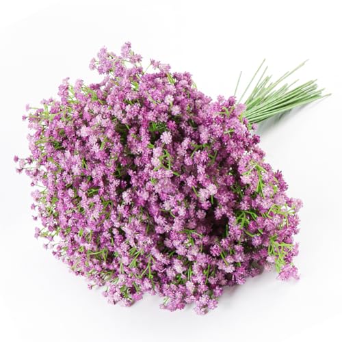 DEEMEI 15 PCS Babys Breath Artificial Flowers Fake Babys Breath Flowers Artificial Bulk Purple Gypsophila Bouquets Real Touch Faux Flowers for Wedding Floral Arrangement Party Home Decoration