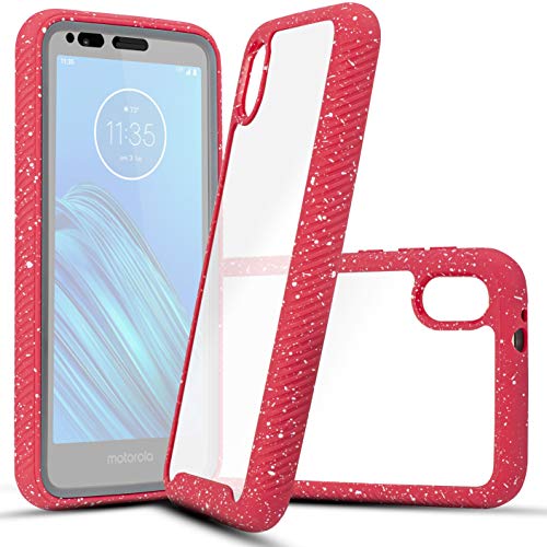 Moto E6 Case, Customerfirst for Motorola Moto E6 (MOTXT20051) Full Body Rugged Crystal Clear Case Transparent View Dual Layer Enclosure Cover with Built in Screen Protector & TPU Bumper Frame (Pink)