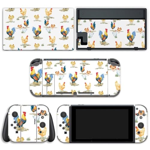 AoHanan Chickens and A Rooster Switch Skin Wrap Vinyl Decal Sticker Full Set Compatible with Game Switch Standard