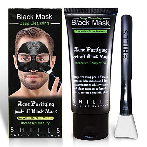SHILLS Charcoal Face Mask, Peel Off Mask, Charcoal Mask, Peel Off Mask, Deep Cleansing, Purifying, Activated Charcoal Face Mask with White Brush