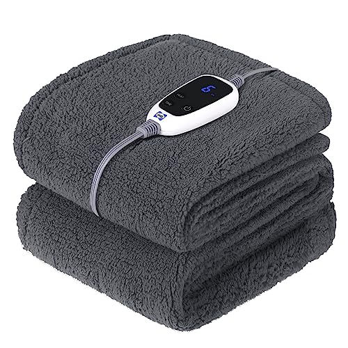 SEALY Electric Blanket Heated Throw 50'x60' Soft Double Sherpa Super Cozy with 6 Fast Heating Levels & 2-10 Hours Auto-Off, Over-Heat Protection, Machine Washable, Dark Grey