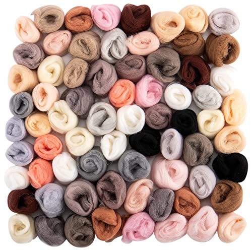 72pcs 7.6 oz Needle Felting Wool- 24 Dark Colors Nature Fibre Wool Yarn Roving Needle Felting Hand Spinnings for Wool Felting Yarn Supplies DIY Craft Materials, 3g/Pack
