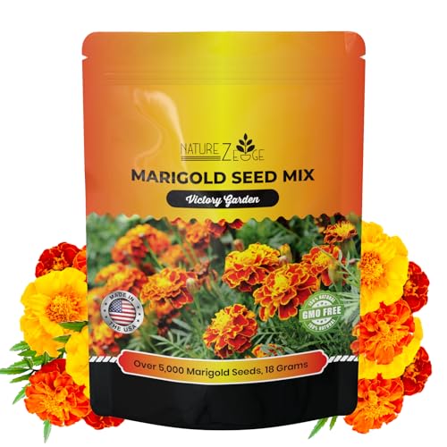 NatureZ Edge Marigold Seeds Mix, Over 5600 Seeds, Marigold Seeds for Planting Outdoors, Dainty Marietta, Petite French, Sparky French, and More