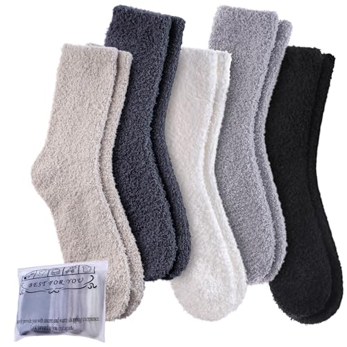 Dosoni Womens Fuzzy Socks Super Soft Fluffy Socks Cozy Warm Home Sleeping Winter Socks (5 Pack Soild Color A1)