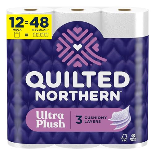 Quilted Northern Ultra Plush Toilet Paper, 12 Mega Rolls = 48 Regular Rolls, 3X Thicker*, 3 Ply Soft Toilet Tissue (Packaging May Vary)