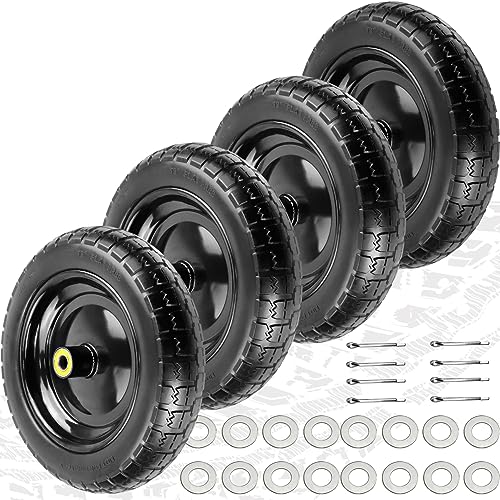 Upgraded 13' Flat Free Wheels Replacement for GOR Garden Cart Tires and Wheels, 4.00-6 Solid Tires and Wheels with 5/8'Bearings, 13' No Flat Wheels for GOR Garden Carts/Hand Trucks/Garden Carts-4PCS