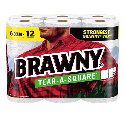 Brawny Tear-A-Square Paper Towels, 6 Double Rolls = 12 Regular Rolls
