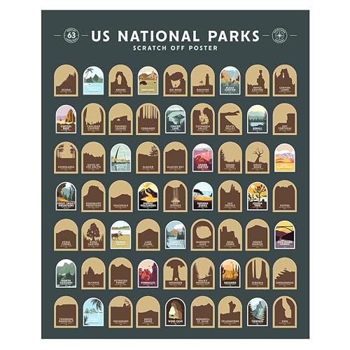 Enno Vatti US National Parks Scratch Off Poster - Map of 63 National Parks of the United States - Travel Bucket List - Gift for Travelers - Road Trip Adventure Checklist - Pop Chart - 16' x 20'