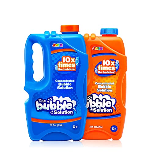 JOYIN 2 Bottles Bubbles Refill 64 oz (up to 5 Gallon) Big Bubble 64 OZ Concentrated Bubble Solution for Bubble Machine, Gun, Wand Refill Fluid Summer, Easter Toys(Orange+Blue)