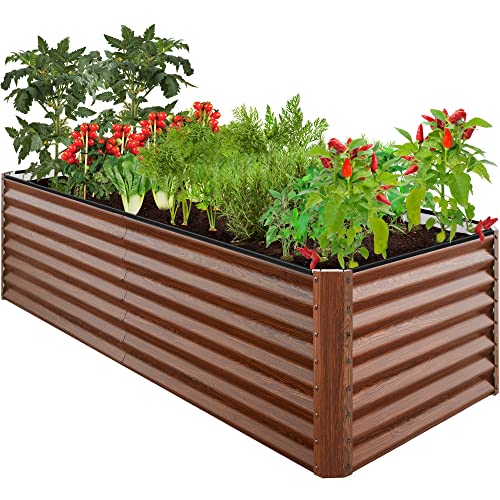 Best Choice Products 8x4x2ft Outdoor Metal Raised Garden Bed, Deep Root Planter Box for Vegetables, Flowers, Herbs, and Succulents w/ 478 Gallon Capacity - Wood Grain