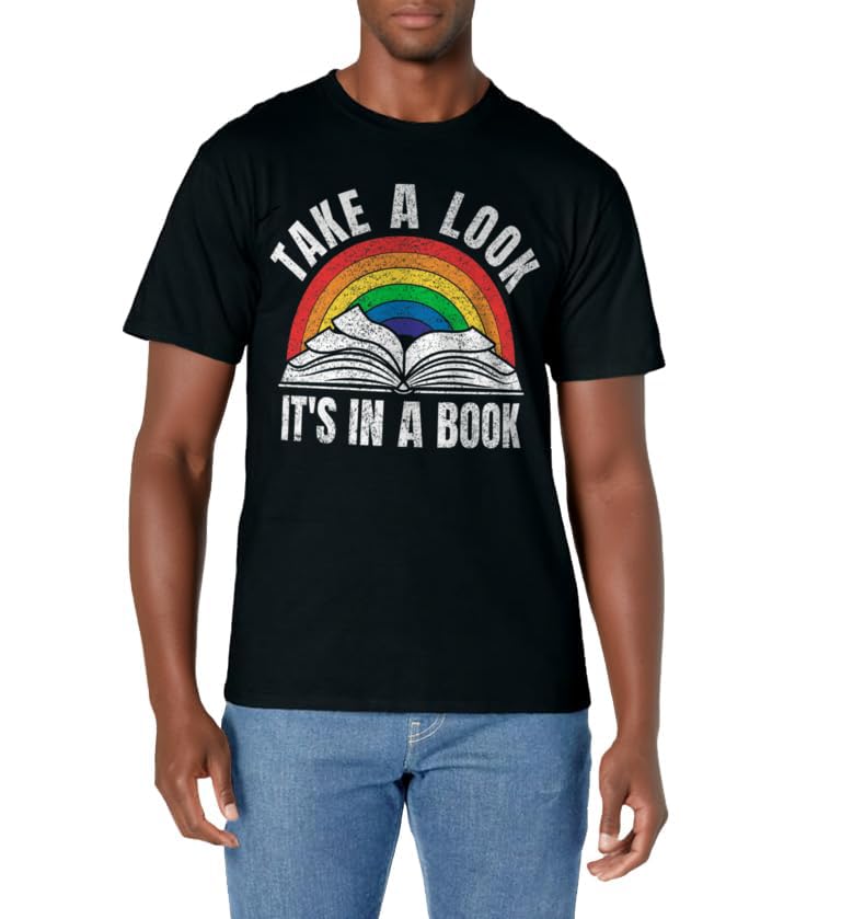 vintage retro rainbow take a look it's in a book reading art T-Shirt