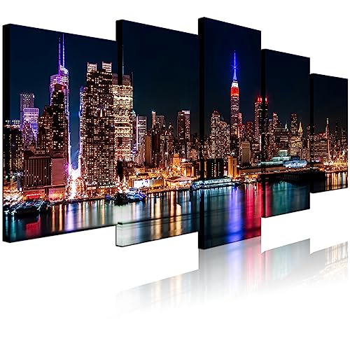 Biuteawal - New York City Canvas Wall Art Manhattan Skyline at Night Picture Prints Modern Home Office Wall Decoration Stretched Ready to Hang