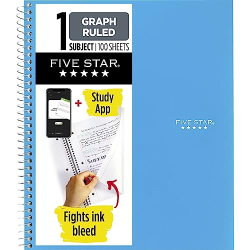 Five Star Spiral Notebook + Study App, 1 Subject, Graph Ruled Paper, Fights Ink Bleed, Water Resistant Cover, 8-1/2' x 11', 100 Sheets, Tidewater Blue (06190AA4)