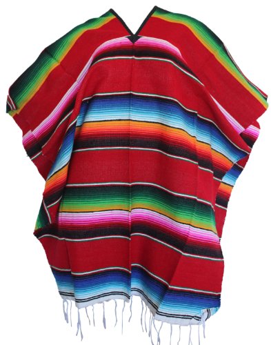 Del Mex Mexican Serape Adult Poncho (Red)