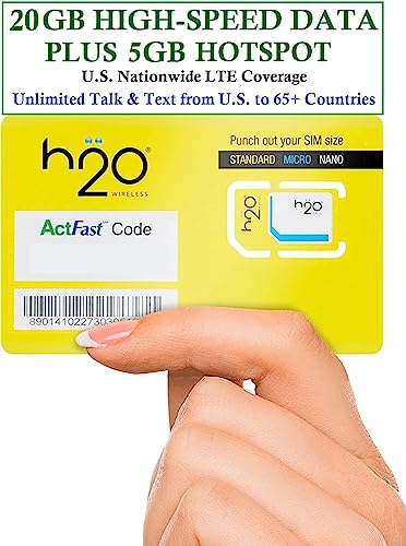 H2O Wireless U.S.A. SIM Card $40 Plan Triple-Cut SIM with Unlimited Data & International Talk & Text and 20GB High-Speed 4G LTE/5G Data with 5GB Hotspot (30-Day Plan) JZN Market