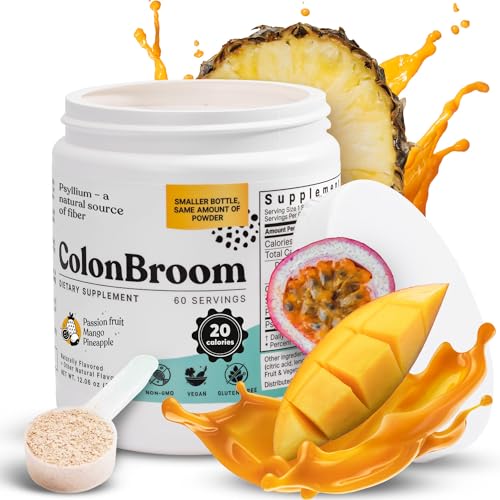 ColonBroom Psyllium Husk Powder (Tropical Fruits) - Colon Cleanse for Bloating Relief & Gut Health - Colon Broom Fiber Powder Drink - Vegan, Gluten Free Fiber Powder Supplement, 60 Servings