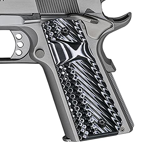 Cool Hand 1911 G10 Grips, Full Size (Government/Commander), Gun Screws Included, Big Scoop, Ambi Safety Cut, OPS Texture, White/Black