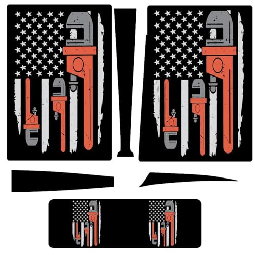 Funny Mechanic Car USA Flag Funny Skin Sticker Controller Protector Cover Compatible with P-S-5 Disc Edition