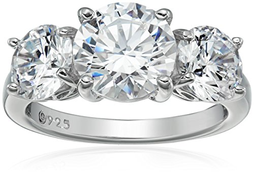 Amazon Essentials Platinum-Plated Sterling Silver Round 3-Stone Ring made with Infinite Elements Cubic Zirconia (4 cttw), Size 5, (previously Amazon Collection)