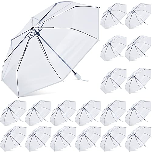 18 Pcs Clear Foldable Umbrellas Bulk Transparent Travel Umbrella Clear Umbrella Manual Open and Close Compact Folding Umbrella for Wedding Anniversary Christmas Party Favors (White Trim)