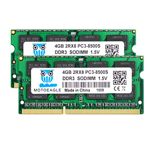 Motoeagle DDR3 1066MHz SODIMM 8GB Kit (2X4GB) 2Rx8 PC3-8500 PC3-8500S CL7 204 Pin 1.5V Non-ECC Unbuffered Laptop Memory RAM Modules