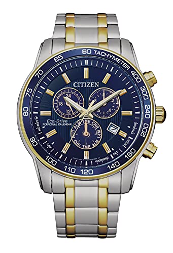 Citizen Men's Eco-Drive Sport Luxury Chronograph Watch in Two-tone Stainless Steel, blue dial (Model: BL5517-55L)