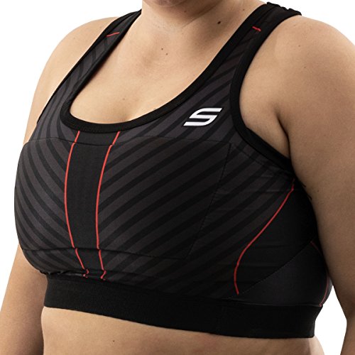 GRIT Women's Racerback Padded Sports Bra - High Impact Wire-Free Full Coverage Activewear for Paintball, Airsoft, Kickball, Dodgeball, and Gym Workout (Small) Stealth Black
