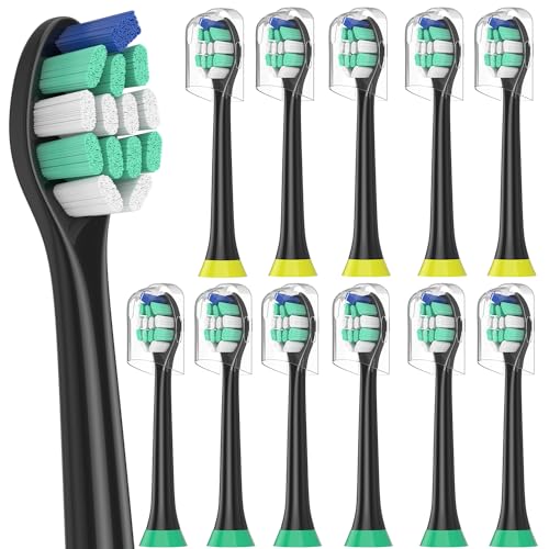 Zegupal Replacement Toothbrush Heads Compatible with Phillips Sonicare Electric Toothbrush, 12Pack Black Standard Optimal Clean Toothbrush Heads