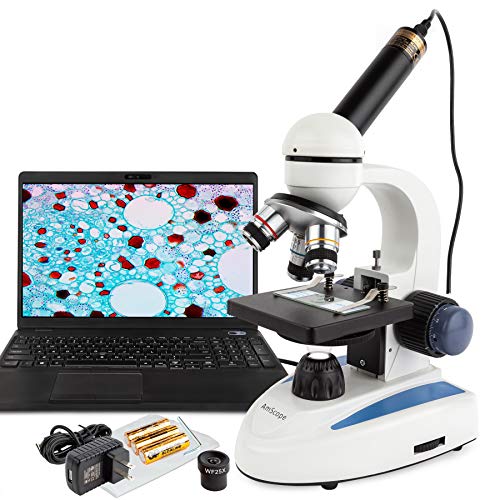 AmScope 40X-1000X Biology Science Metal Glass Student Microscope with USB Digital Imager