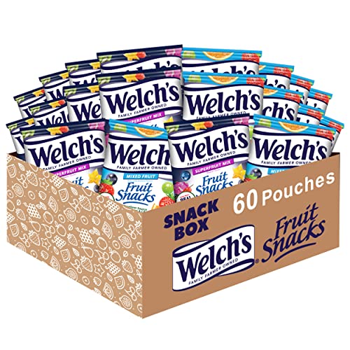 Welch's Fruit Snacks, Mixed Fruit & Superfruit Bulk Variety Pack, Perfect for School Lunches, Gluten Free, 0.8 oz Individual Single Serve Bags (Pack of 60)