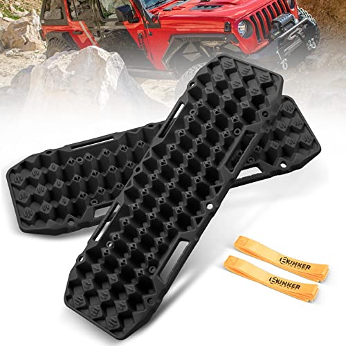 BUNKER INDUST Off-Road Traction Boards, Pair Recovery Tracks Traction Mat for Jeep Mud, Sand, Snow Traction Pads-Black Emergency Tire Traction Device