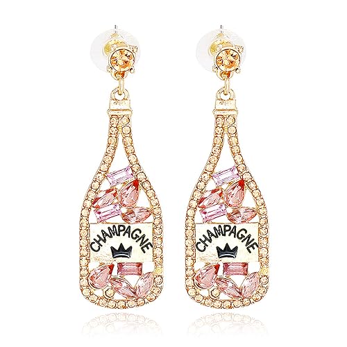Champagne Earrings for Women Girls Beaded Champagne Bottle Earrings Margarita Earrings Tequila Earrings Crystal Wine Glass Dangle Earrings Party Celebration Jewelry Gifts (H)