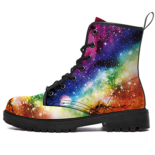 dophoic Rainbow Galaxy Combat Boots Shoes Women's Men's Astronomy Celestial Starry Sky Stars Galaxy Print Hiking Boots for Women Men,US Size 6 Mens/7.5 Womens