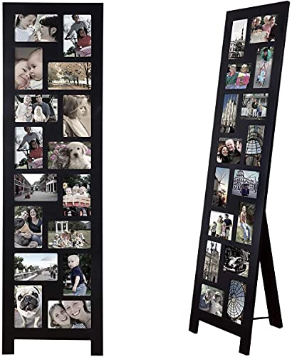 Adeco Wood Screen Style Collage Picture Photo Frame, 16 Opening Decorative Floor Standing Easel Photo Frame, 4 x 6 Inch, 1 PC