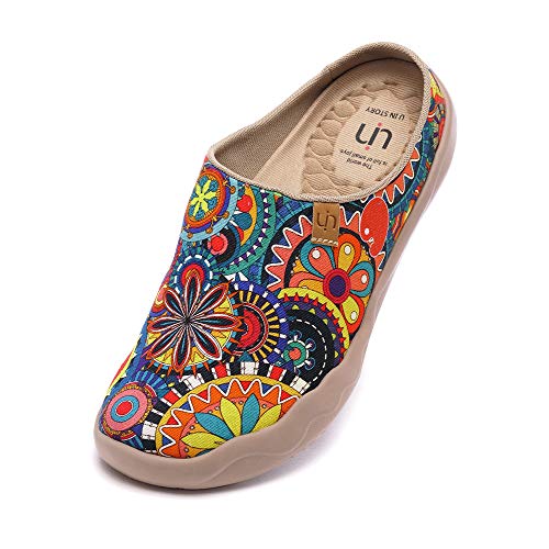 UIN Women's Travel Slipper Lightweight Home Slip Ons Walking Casual Art Painted Travel Holiday Shoes Blossom (9)