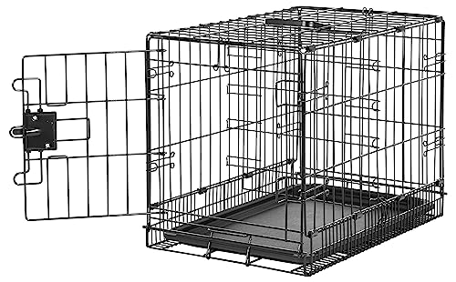 Amazon Basics Durable, Foldable Metal Wire Dog Crate with Tray, Single Door, 22 Inches, Black