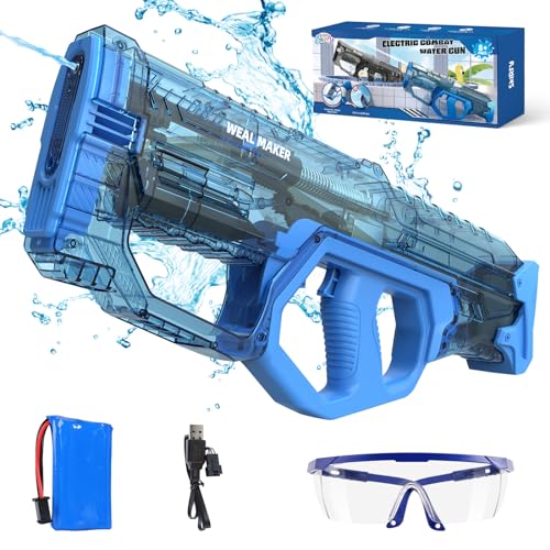 Skirfy Electric Water Gun for Adults Kids, Transparent Automatic Water Gun Waterproof,33Ft Shooting Range & Battery Powered Squirt Gun,Swimming Pool Beach Outdoor Toys for Kids