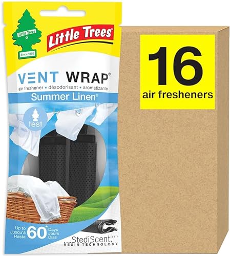 LITTLE TREES Car Air Freshener. Vent Wrap Provides Long-Lasting Scent, Slip on Vent Blade. Summer Linen, 16 Air Fresheners, 4 Count (Pack of 4)