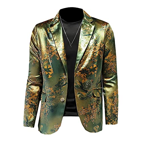 Men's Autumn Blazer Printed Dress Suit Jacket Singer Host Performance Party Dress Blazer Jackets Multi 970XL